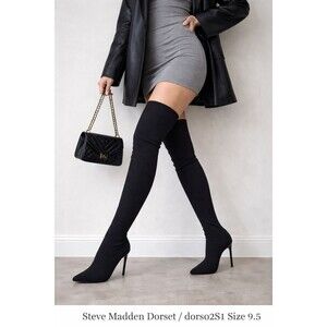 Steve Madden Dorset Over-The-Knee Boots 9.5 Black Ribbed Knit Stiletto Heel DORS